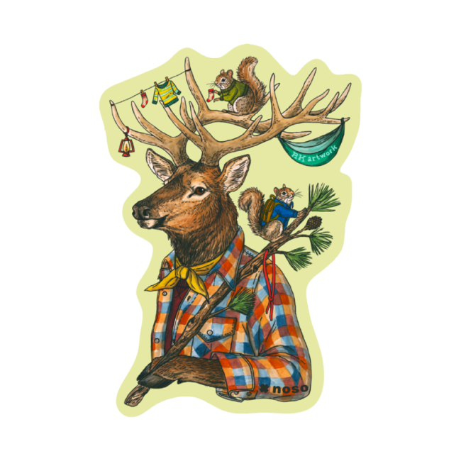 ELK & CAMPING SQUIRRELS by Rachel Kozlowski